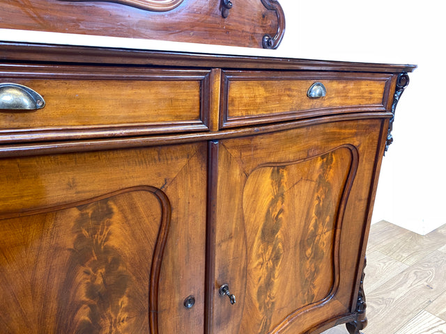 WMK Wunderschöne antike Spiegelanrichte aus vollem Holz mit Marmor Auflage (beschädigt), um 1850 # Halbschrank Anrichte Marmorkommode Schrank Spiegelschrank Kommode Büfett Buffet Biedermeier Vintage