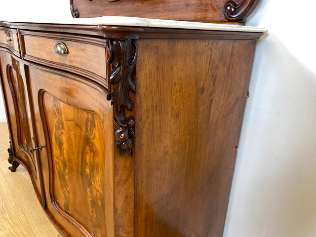 WMK Wunderschöne antike Spiegelanrichte aus vollem Holz mit Marmor Auflage (beschädigt), um 1850 # Halbschrank Anrichte Marmorkommode Schrank Spiegelschrank Kommode Büfett Buffet Biedermeier Vintage