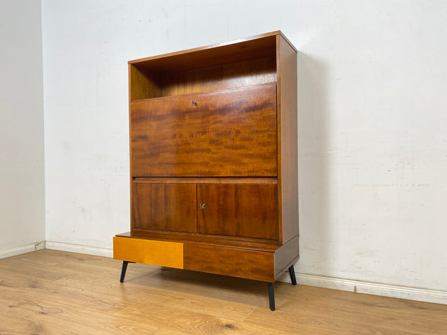 WMK Stilvoller und sehr gut erhaltener Mid-Century Schrank aus 1960, Vollholz Korpus auf neuen Metallfüßen # Highboard Schreibschrank Sekretär Barschrank Wäscheschrank Sideboard DDR Vintage Hairpin