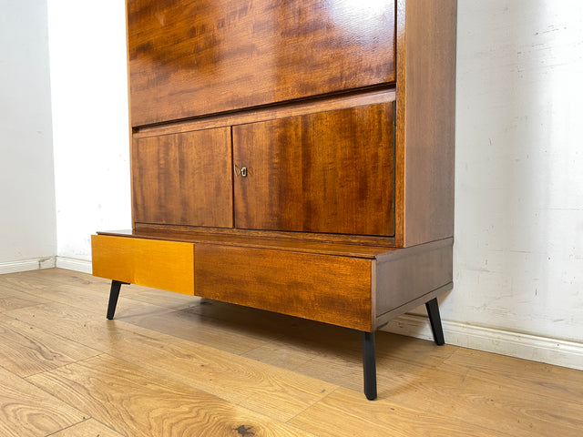 WMK Stilvoller und sehr gut erhaltener Mid-Century Schrank aus 1960, Vollholz Korpus auf neuen Metallfüßen # Highboard Schreibschrank Sekretär Barschrank Wäscheschrank Sideboard DDR Vintage Hairpin