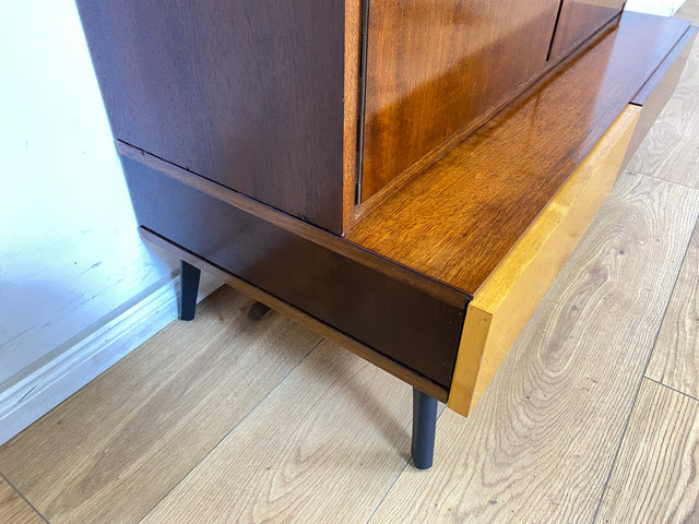 WMK Stilvoller und sehr gut erhaltener Mid-Century Schrank aus 1960, Vollholz Korpus auf neuen Metallfüßen # Highboard Schreibschrank Sekretär Barschrank Wäscheschrank Sideboard DDR Vintage Hairpin