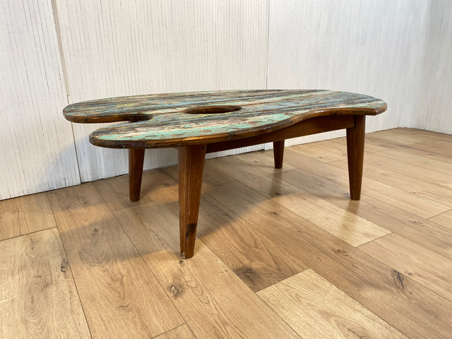 Boatwood by WMK # Besonderer Couchtisch in Form einer Malpalette aus altem Bootsholz, ein handgefertigtes Unikat aus massivem Teakholz # Couchtisch Wohnzimmertisch Tisch Coffee Table Bootsmöbel