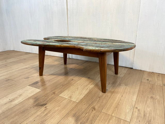 Boatwood by WMK # Besonderer Couchtisch in Form einer Malpalette aus altem Bootsholz, ein handgefertigtes Unikat aus massivem Teakholz # Couchtisch Wohnzimmertisch Tisch Coffee Table Bootsmöbel