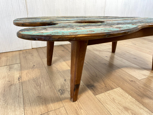 Boatwood by WMK # Besonderer Couchtisch in Form einer Malpalette aus altem Bootsholz, ein handgefertigtes Unikat aus massivem Teakholz # Couchtisch Wohnzimmertisch Tisch Coffee Table Bootsmöbel