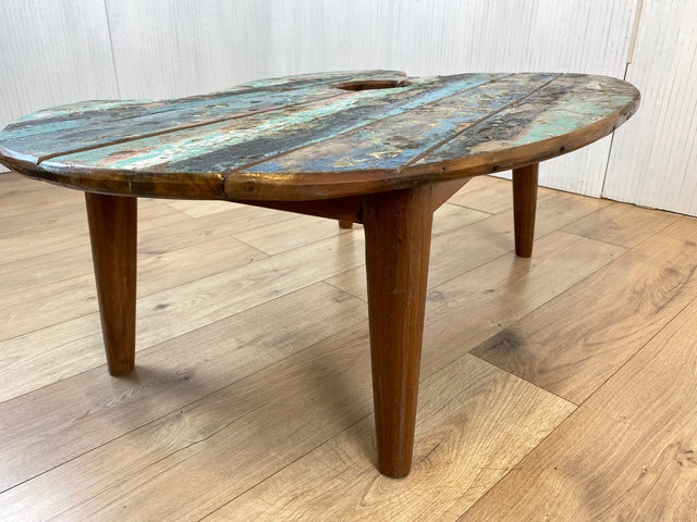 Boatwood by WMK # Besonderer Couchtisch in Form einer Malpalette aus altem Bootsholz, ein handgefertigtes Unikat aus massivem Teakholz # Couchtisch Wohnzimmertisch Tisch Coffee Table Bootsmöbel