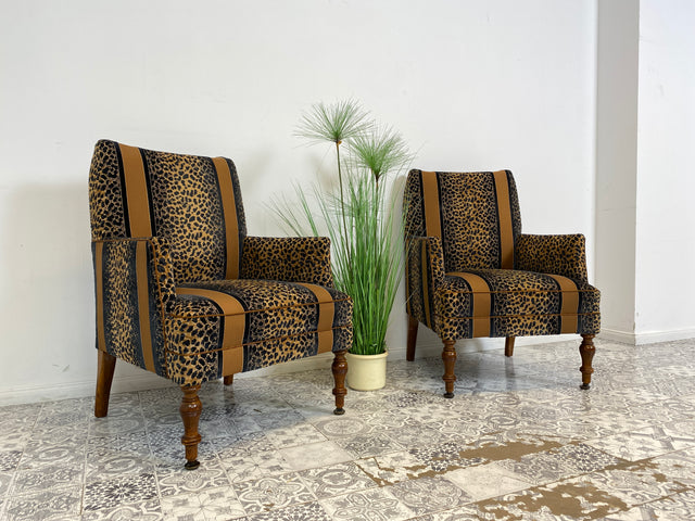 WMK Roawrr! 1/2 Besonders schöner und sehr bequemer antiker Sessel mit neuwertigem und hochwertigem Bezug in Leoparden Muster # Salonsessel Armlehnenstuhl Armchair Stuhl Lesesessel Vintage Jugendstil