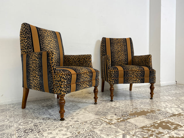 WMK Roawrr! 1/2 Besonders schöner und sehr bequemer antiker Sessel mit neuwertigem und hochwertigem Bezug in Leoparden Muster # Salonsessel Armlehnenstuhl Armchair Stuhl Lesesessel Vintage Jugendstil