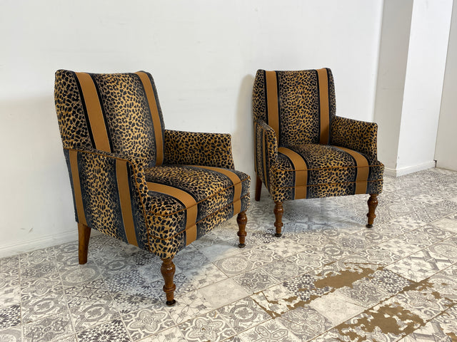 WMK Roawrr! 1/2 Besonders schöner und sehr bequemer antiker Sessel mit neuwertigem und hochwertigem Bezug in Leoparden Muster # Salonsessel Armlehnenstuhl Armchair Stuhl Lesesessel Vintage Jugendstil