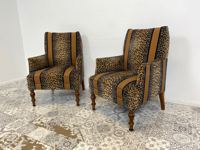 WMK Roawrr! 1/2 Besonders schöner und sehr bequemer antiker Sessel mit neuwertigem und hochwertigem Bezug in Leoparden Muster # Salonsessel Armlehnenstuhl Armchair Stuhl Lesesessel Vintage Jugendstil