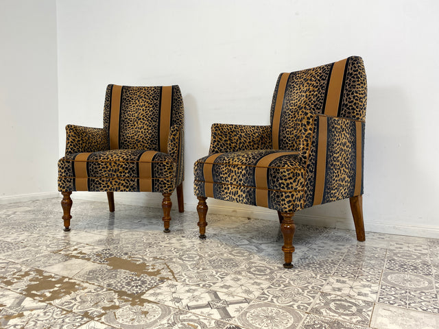 WMK Roawrr! 1/2 Besonders schöner und sehr bequemer antiker Sessel mit neuwertigem und hochwertigem Bezug in Leoparden Muster # Salonsessel Armlehnenstuhl Armchair Stuhl Lesesessel Vintage Jugendstil