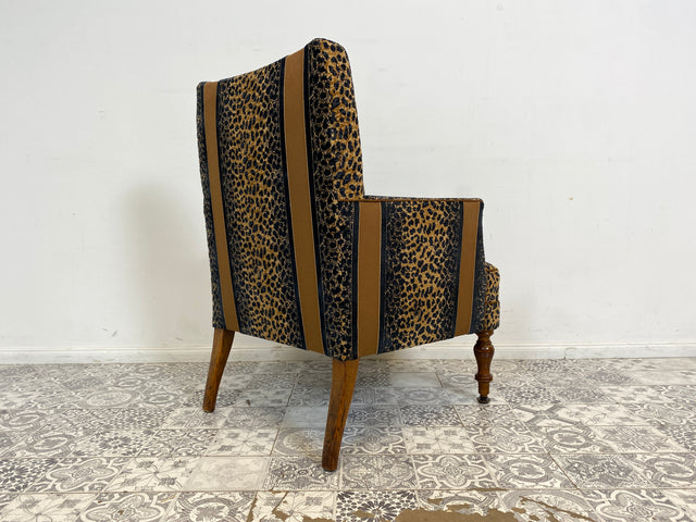 WMK Roawrr! 1/2 Besonders schöner und sehr bequemer antiker Sessel mit neuwertigem und hochwertigem Bezug in Leoparden Muster # Salonsessel Armlehnenstuhl Armchair Stuhl Lesesessel Vintage Jugendstil