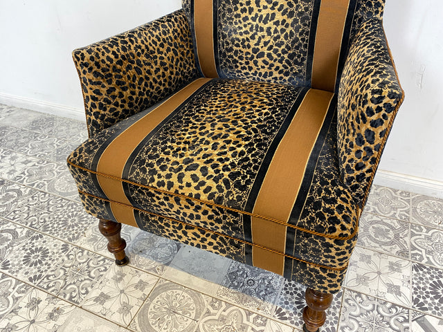 WMK Roawrr! 1/2 Besonders schöner und sehr bequemer antiker Sessel mit neuwertigem und hochwertigem Bezug in Leoparden Muster # Salonsessel Armlehnenstuhl Armchair Stuhl Lesesessel Vintage Jugendstil