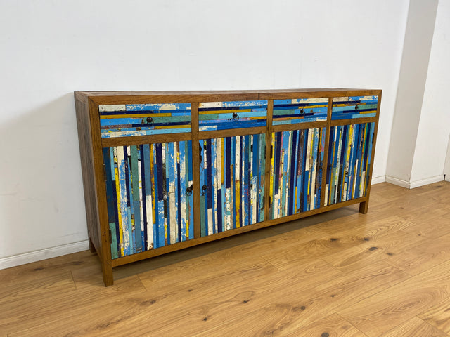 Boatwood by WMK # Colorful and detailed sideboard with drawers, a unique piece handcrafted from old boat wood made of solid teak # Chest of drawers, cupboard, sideboard, hallway chest of drawers, boat furniture, teak