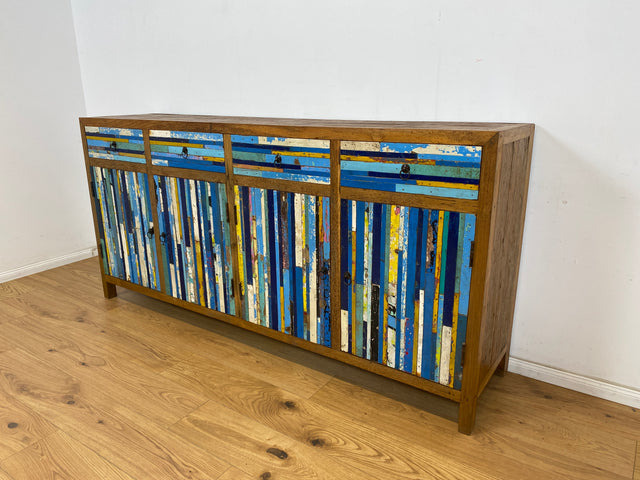 Boatwood by WMK # Colorful and detailed sideboard with drawers, a unique piece handcrafted from old boat wood made of solid teak # Chest of drawers, cupboard, sideboard, hallway chest of drawers, boat furniture, teak