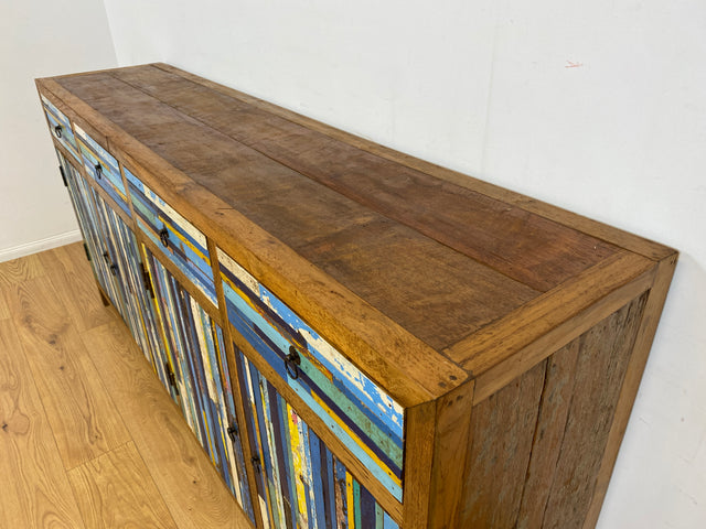 Boatwood by WMK # Colorful and detailed sideboard with drawers, a unique piece handcrafted from old boat wood made of solid teak # Chest of drawers, cupboard, sideboard, hallway chest of drawers, boat furniture, teak