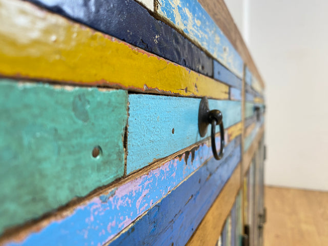 Boatwood by WMK # Colorful and detailed sideboard with drawers, a unique piece handcrafted from old boat wood made of solid teak # Chest of drawers, cupboard, sideboard, hallway chest of drawers, boat furniture, teak