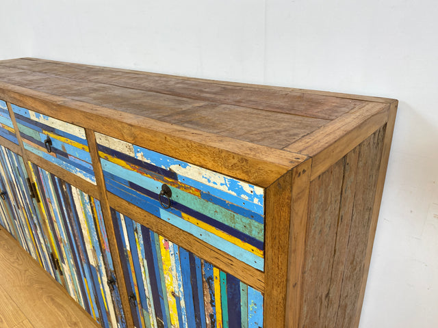 Boatwood by WMK # Colorful and detailed sideboard with drawers, a unique piece handcrafted from old boat wood made of solid teak # Chest of drawers, cupboard, sideboard, hallway chest of drawers, boat furniture, teak