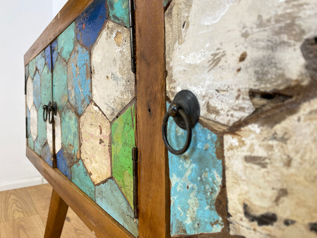 Boatwood by WMK # Detailed &amp; sustainable chest of drawers made from old boat wood, a handmade unique piece made from solid teak # Sideboard Cabinet Sideboard Hallway Chest of Drawers Console TV Lowboard Boat Furniture Teak