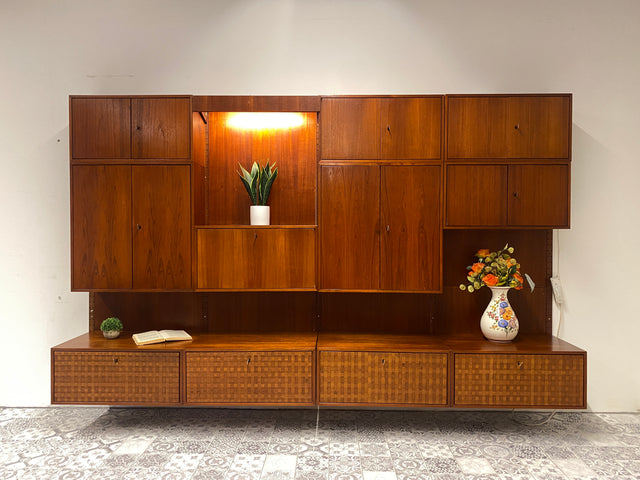 WMK Hochwertige & umfangreiche skandinavische Designer Royal Wohnwand von Poul Cadovius für Cado in Teakholz # Regalwand Regalsystem Highboard Sideboard Stringregal Danish Design Mid-Century Vintage