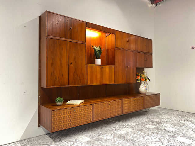 WMK Hochwertige & umfangreiche skandinavische Designer Royal Wohnwand von Poul Cadovius für Cado in Teakholz # Regalwand Regalsystem Highboard Sideboard Stringregal Danish Design Mid-Century Vintage