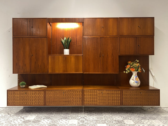 WMK Hochwertige & umfangreiche skandinavische Designer Royal Wohnwand von Poul Cadovius für Cado in Teakholz # Regalwand Regalsystem Highboard Sideboard Stringregal Danish Design Mid-Century Vintage