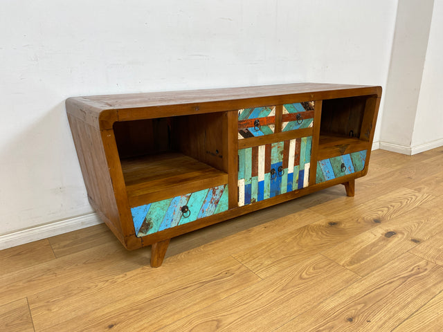 Boatwood by WMK # Beautifully designed and sustainable sideboard made from old boat wood, a handcrafted unique piece made from solid teak # TV lowboard cabinet chest of drawers board TV chest of drawers TV bench boat furniture teak