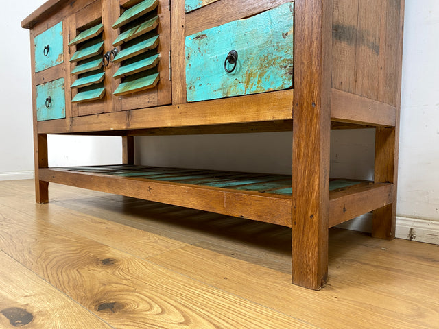 Boatwood by WMK # Einzigartige Anrichte aus altem Bootsholz, ein handgefertigtes Unikat aus massivem Teakholz # Schrank Sideboard Kommode Küchenanrichte Küchenschrank Geschirrschrank Flurkommode Teak