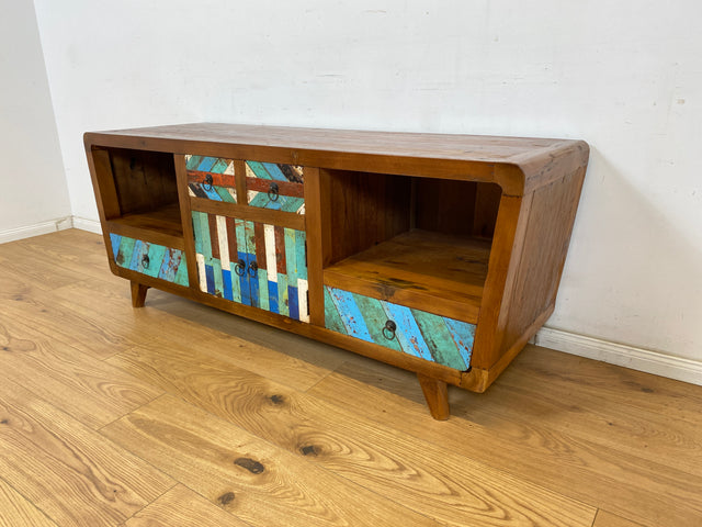 Boatwood by WMK # Beautifully designed and sustainable sideboard made from old boat wood, a handcrafted unique piece made from solid teak # TV lowboard cabinet chest of drawers board TV chest of drawers TV bench boat furniture teak