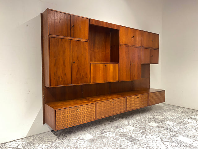 WMK Hochwertige & umfangreiche skandinavische Designer Royal Wohnwand von Poul Cadovius für Cado in Teakholz # Regalwand Regalsystem Highboard Sideboard Stringregal Danish Design Mid-Century Vintage