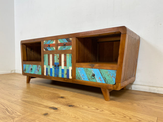 Boatwood by WMK # Beautifully designed and sustainable sideboard made from old boat wood, a handcrafted unique piece made from solid teak # TV lowboard cabinet chest of drawers board TV chest of drawers TV bench boat furniture teak