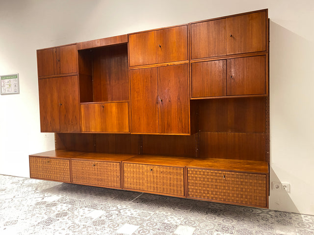 WMK Hochwertige & umfangreiche skandinavische Designer Royal Wohnwand von Poul Cadovius für Cado in Teakholz # Regalwand Regalsystem Highboard Sideboard Stringregal Danish Design Mid-Century Vintage