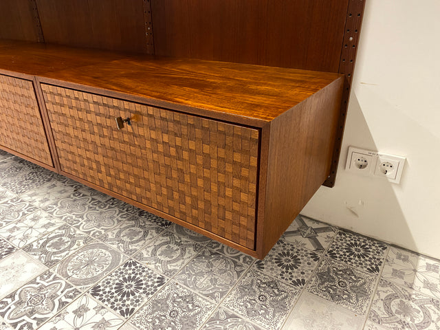 WMK Hochwertige & umfangreiche skandinavische Designer Royal Wohnwand von Poul Cadovius für Cado in Teakholz # Regalwand Regalsystem Highboard Sideboard Stringregal Danish Design Mid-Century Vintage