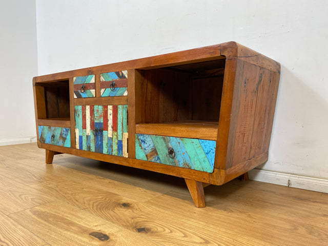 Boatwood by WMK # Beautifully designed and sustainable sideboard made from old boat wood, a handcrafted unique piece made from solid teak # Cabinet Chest of Drawers TV Lowboard Board TV Chest of Drawers TV Bench Boat Furniture Teak