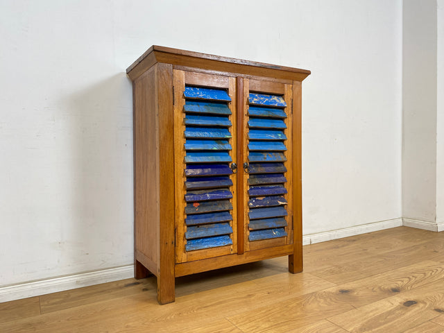 Boatwood by WMK # Sea blue chest of drawers with louvre doors, a unique piece handcrafted from old boat wood made of solid teak wood # Cabinet Shoe cabinet Shoe cupboard Sideboard Laundry chest Hallway chest of drawers