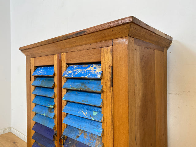 Boatwood by WMK # Sea blue chest of drawers with louvre doors, a unique piece handcrafted from old boat wood made of solid teak wood # Cabinet Shoe cabinet Shoe cupboard Sideboard Laundry chest Hallway chest of drawers