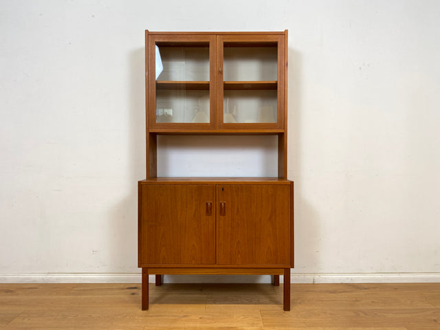 WMK Stilvolle und gut erhaltene skandinavische Vitrine in Teakholz mit schönen Holzgriffen # Highboard Schrank Bücherschrank Büchervitrine Kommode Sideboard Danish Design Vintage Mid-Century Teak 60er