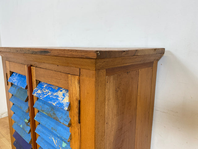 Boatwood by WMK # Sea blue chest of drawers with louvre doors, a unique piece handcrafted from old boat wood made of solid teak wood # Cabinet Shoe cabinet Shoe cupboard Sideboard Laundry chest Hallway chest of drawers