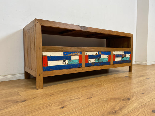 Boatwood by WMK # Friendly &amp; sustainable sideboard made of old boat wood, a handmade unique piece made of solid teak # Cabinet Chest of Drawers TV Lowboard Board TV Chest of Drawers TV Bench Boat Furniture Teak