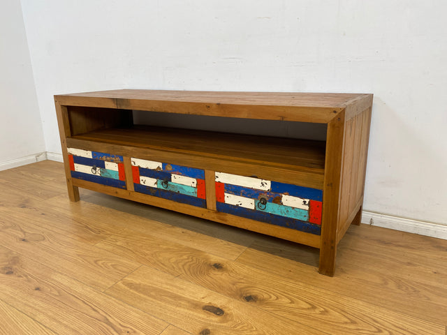 Boatwood by WMK # Friendly &amp; sustainable sideboard made of old boat wood, a handmade unique piece made of solid teak # Cabinet Chest of Drawers TV Lowboard Board TV Chest of Drawers TV Bench Boat Furniture Teak