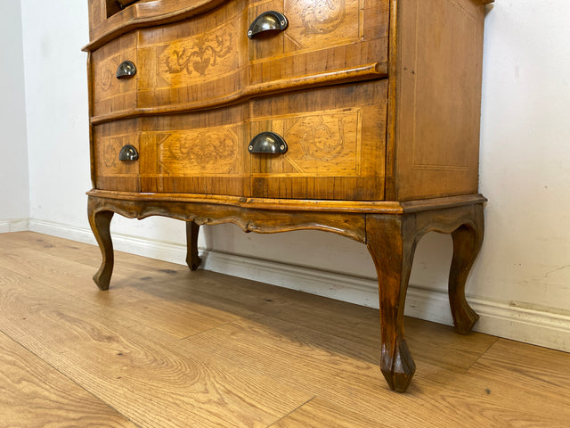 WMK Sehr schöner und gut erhaltener kleiner Vintage Sekretär mit geräumigen Schubladen und feinen Intarsien # Schreibschrank Schreibtisch Desk Kommode Schubladenkommode Wäschekommode Stilmöbel Vintage