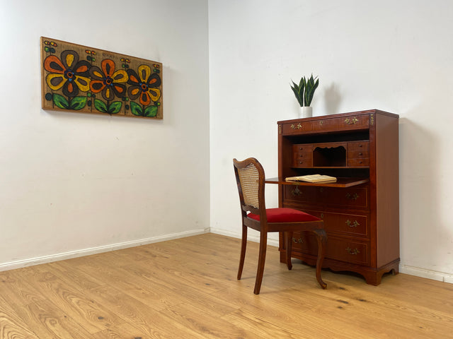 WMK Vornehmer und sehr gut erhaltener Vintage Sekretär in antikem Stil aus Vollholz in edlem Mahagoni mit feinen Messinggriffen # Schreibschrank Schreibtisch Highboard Schrank Desk Biedermeier Vintage