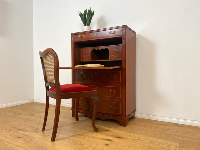 WMK Vornehmer und sehr gut erhaltener Vintage Sekretär in antikem Stil aus Vollholz in edlem Mahagoni mit feinen Messinggriffen # Schreibschrank Schreibtisch Highboard Schrank Desk Biedermeier Vintage