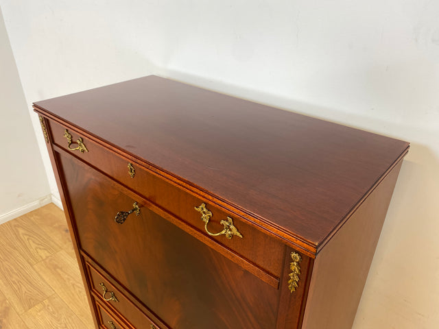 WMK Vornehmer und sehr gut erhaltener Vintage Sekretär in antikem Stil aus Vollholz in edlem Mahagoni mit feinen Messinggriffen # Schreibschrank Schreibtisch Highboard Schrank Desk Biedermeier Vintage