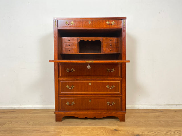 WMK Vornehmer und sehr gut erhaltener Vintage Sekretär in antikem Stil aus Vollholz in edlem Mahagoni mit feinen Messinggriffen # Schreibschrank Schreibtisch Highboard Schrank Desk Biedermeier Vintage