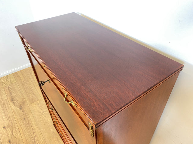 WMK Vornehmer und sehr gut erhaltener Vintage Sekretär in antikem Stil aus Vollholz in edlem Mahagoni mit feinen Messinggriffen # Schreibschrank Schreibtisch Highboard Schrank Desk Biedermeier Vintage