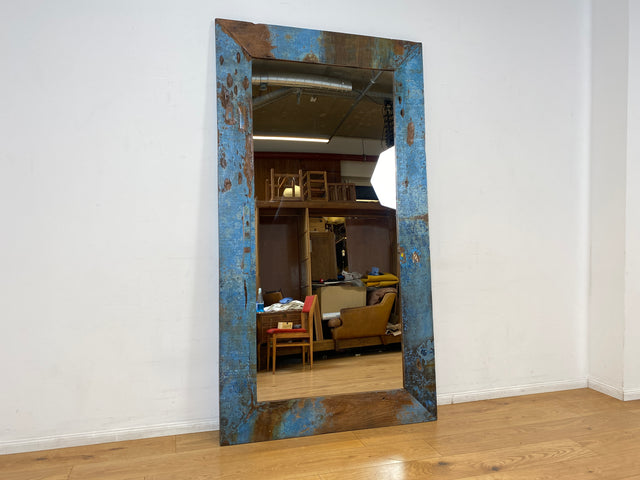 Boatwood by WMK I Meeresblauer 100x200cm großer Spiegel I handgefertigtes Unikat aus altem Bootsholz in Originalfarbe I Wandspiegel Standspiegel Ganzkörperspiegel Flurspiegel Garderobe Berlin Hof Ulm