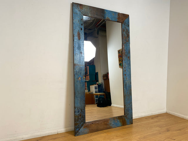 Boatwood by WMK I Meeresblauer 100x200cm großer Spiegel I handgefertigtes Unikat aus altem Bootsholz in Originalfarbe I Wandspiegel Standspiegel Ganzkörperspiegel Flurspiegel Garderobe Berlin Hof Ulm