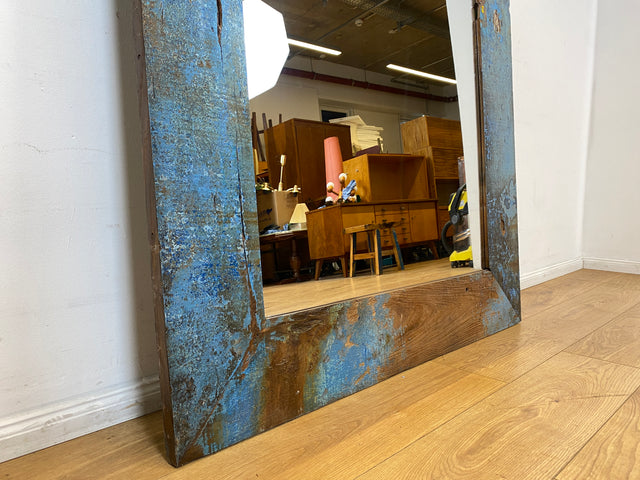 Boatwood by WMK I Meeresblauer 100x200cm großer Spiegel I handgefertigtes Unikat aus altem Bootsholz in Originalfarbe I Wandspiegel Standspiegel Ganzkörperspiegel Flurspiegel Garderobe Berlin Hof Ulm