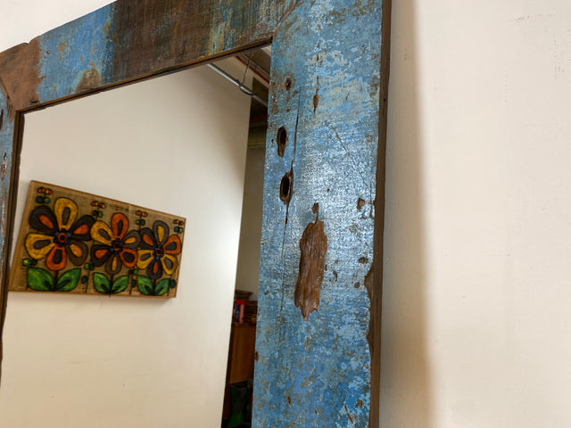 Boatwood by WMK I Meeresblauer 100x200cm großer Spiegel I handgefertigtes Unikat aus altem Bootsholz in Originalfarbe I Wandspiegel Standspiegel Ganzkörperspiegel Flurspiegel Garderobe Berlin Hof Ulm