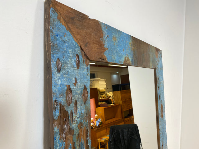 Boatwood by WMK I Meeresblauer 100x200cm großer Spiegel I handgefertigtes Unikat aus altem Bootsholz in Originalfarbe I Wandspiegel Standspiegel Ganzkörperspiegel Flurspiegel Garderobe Berlin Hof Ulm